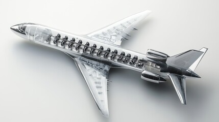 Transparent Wireframe 3D Model of a Passenger Airplane.