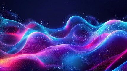 Fototapeta premium Abstract Neon Blue and Pink Waves with Glowing Particles - Futuristic Background