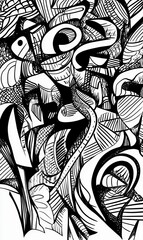 Abstract black and white art with lines.
