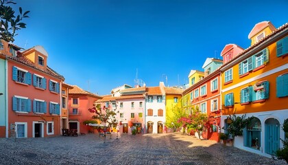 A Sunny Day in a Colorful European Town Square