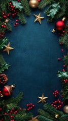 Festive Christmas and New Year Background with Holly and Mistletoe