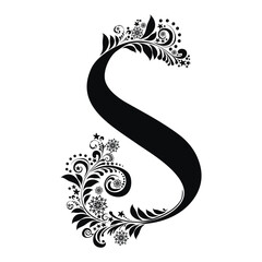 letter S isolated on white. Romantic letter of beautiful snowflake. Snowflake pattern letter. Vector Illustration