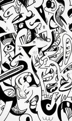 Fototapeta premium Black and white abstract doodle art.