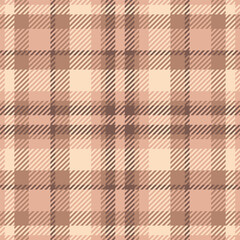 Greeting background check fabric, 1940s plaid seamless textile. Design texture tartan vector pattern in orange and light colors.