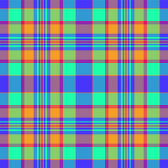 Rough pattern tartan fabric, blue seamless textile plaid. Wear check vector texture background in cyan and green colors.
