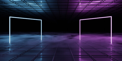 Fototapeta premium Futuristic Glowing Frames in Dark Atmosphere