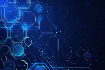 Obraz premium Blue Technology Banner with Circuit Lines and Hexagons.