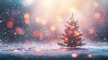 Naklejka premium Decorated Christmas Tree in Snowy Winter Landscape