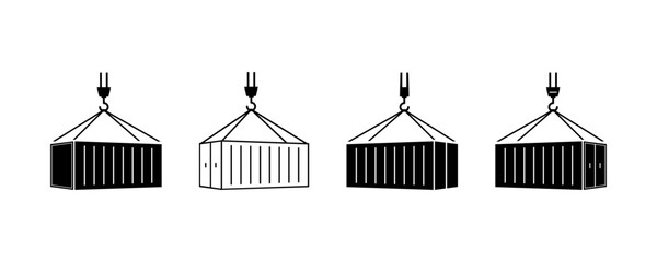 Set of sea container vector icons. Shipping container. Export and import cargo. Vector 10 Eps.