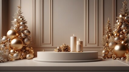 3d luxury podium christmas decoration and space for your luxury product. Christmas background concept