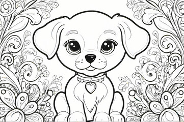 Cute Dog Coloring Book Page