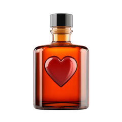 3D vector icon love potion bottle with a heart shaped label isolated on a transparent background 