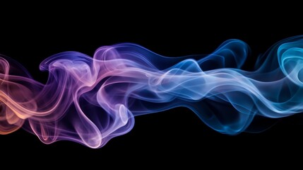 Abstract Smoke Art with Delicate, Flowing Outlines in a Realistic Style, Featuring a Vibrant Blue, Purple, and Orange Color Palette on a Black Background