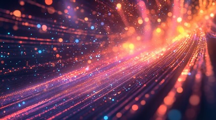 Fototapeta premium Abstract Digital Background with Glowing Lines and Bokeh Lights.