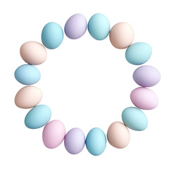 3D vector pastel colored Easter eggs arranged in a circular pattern isolated on a transparent background 