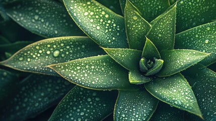 Obraz premium fresh aloe vera plant, showcasing its vibrant green leaves with intricate textures and water droplets