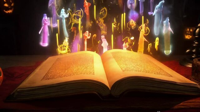 magic book and candle halloween scene