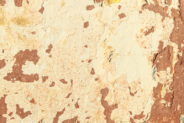 A fragment of a wall with red tints and yellow tint in the style of the 90s. Severe scratches and surface damage.
