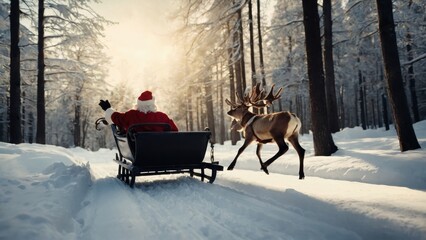 Santa rides high above the trees