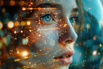 Futuristic Woman with Digital Holographic Display
