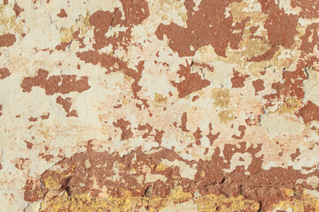 A fragment of a wall with red tints and yellow tint in the style of the 90s. Severe scratches and surface damage.