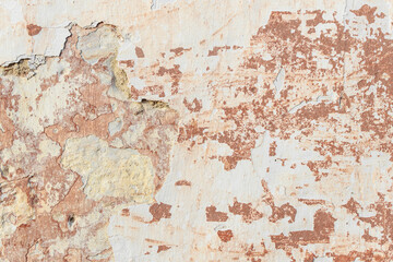 A fragment of a wall with red tints and yellow tint in the style of the 90s. Severe scratches and surface damage.
