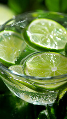 Lime Slices in Glass refreshing cold drink