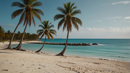 Obraz premium Serene Cuban Beach with Turquoise Waters and Palm Trees