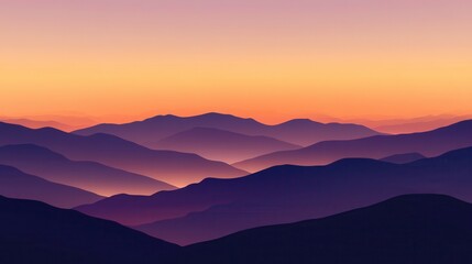 Obraz premium Silhouette of Mountains at Sunset with Purple and Orange Hues.