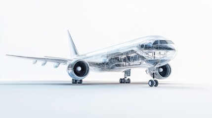 Fototapeta premium Wireframe Airplane Design 3D Render Isolated on White Background.