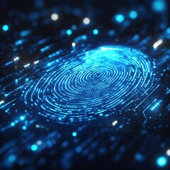 Abstract Blue Fingerprint on Circuit Board - Digital Security Concept.
