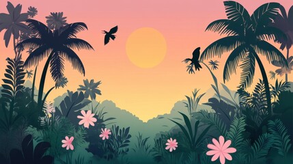 Obraz premium Tropical Jungle Illustration with Glowing Hues