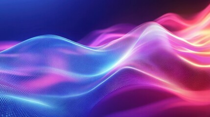 Fototapeta premium Abstract Purple and Blue Wavy Digital Background with Glowing Lights.