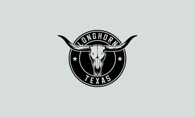 Longhorn skull emblem with Texas theme illustration.