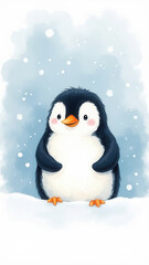 Very cute winter penguin with copy space