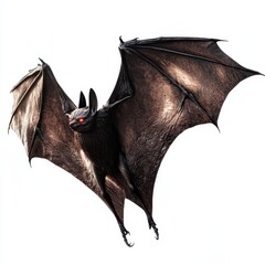 Fototapeta premium 3D Render of a Bat with Red Eyes Isolated on White Background.