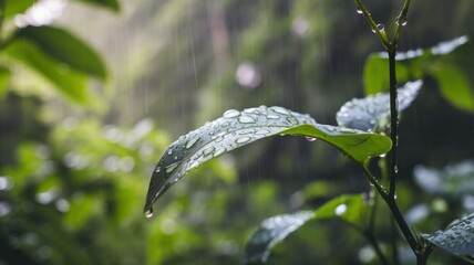 Close-up of vibrant green leaves covered in fresh water droplets.