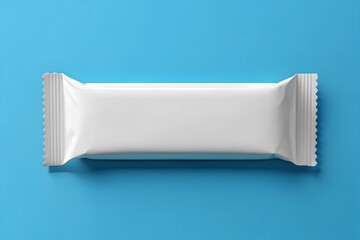 Blank white snack bar packaging mockup on a bright blue background. Perfect for branding, marketing, and product design presentations.