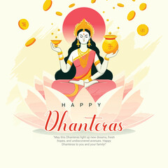 Happy Dhanteras and Dhanatrayodashi with Diwali celebration Social Media Post Template Banner