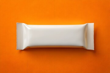 White snack bar packaging mockup on a vibrant orange background. Ideal for bright, eye-catching branding and packaging presentations.