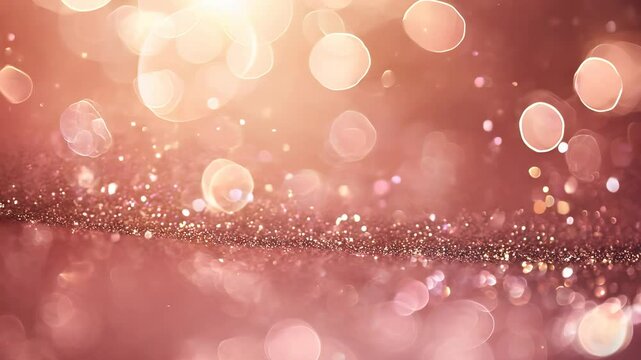 Rose gold background with shimmering bokeh lights. Elegant rose gold bokeh.