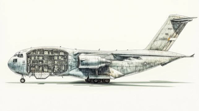 C-17 Globemaster III Cargo Plane Illustration - Military Transport Aircraft Sketch