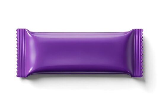 Blank purple snack bar packaging mockup on a white background. Great for showcasing brand identity and packaging design for food products.