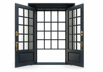 Open Double French Doors with Gold Handles.