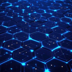 Obraz premium Abstract Blue Hexagon Pattern with Glowing Lines and Dots - Futuristic Technology Background.