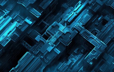 Abstract Blue Geometric Pattern, Digital Technology,  Futuristic Background.