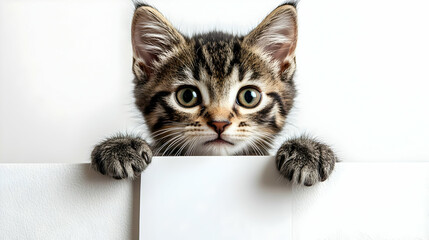 Cute Kitten Holding a Blank Sign.