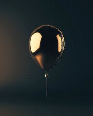 Obraz premium Single Golden Balloon Floating Against Dark Background - Minimalist Birthday Party Decoration.