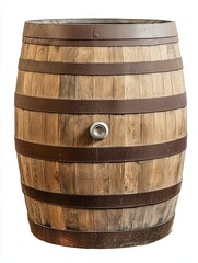 Obraz premium Wooden barrel with metal bands and a single tap