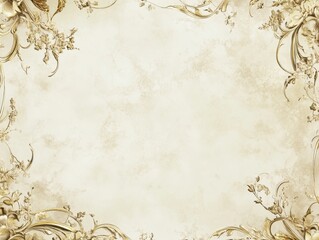 Elegant Golden Floral Frame on Beige Watercolor Background - Vintage Design for Wedding Invitations, Greeting Cards, and Scrapbooking